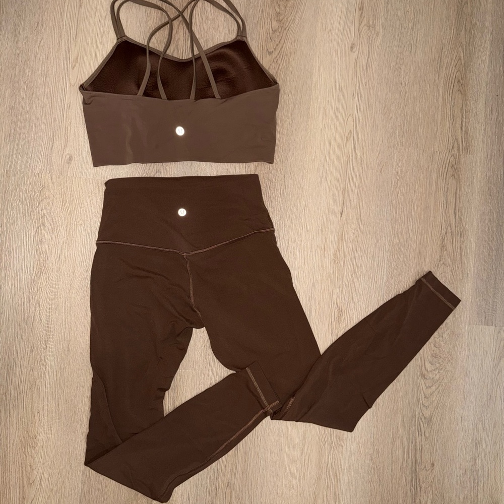 lululemon athletica Chocolate Brown Strappy Sports Bra and leggings